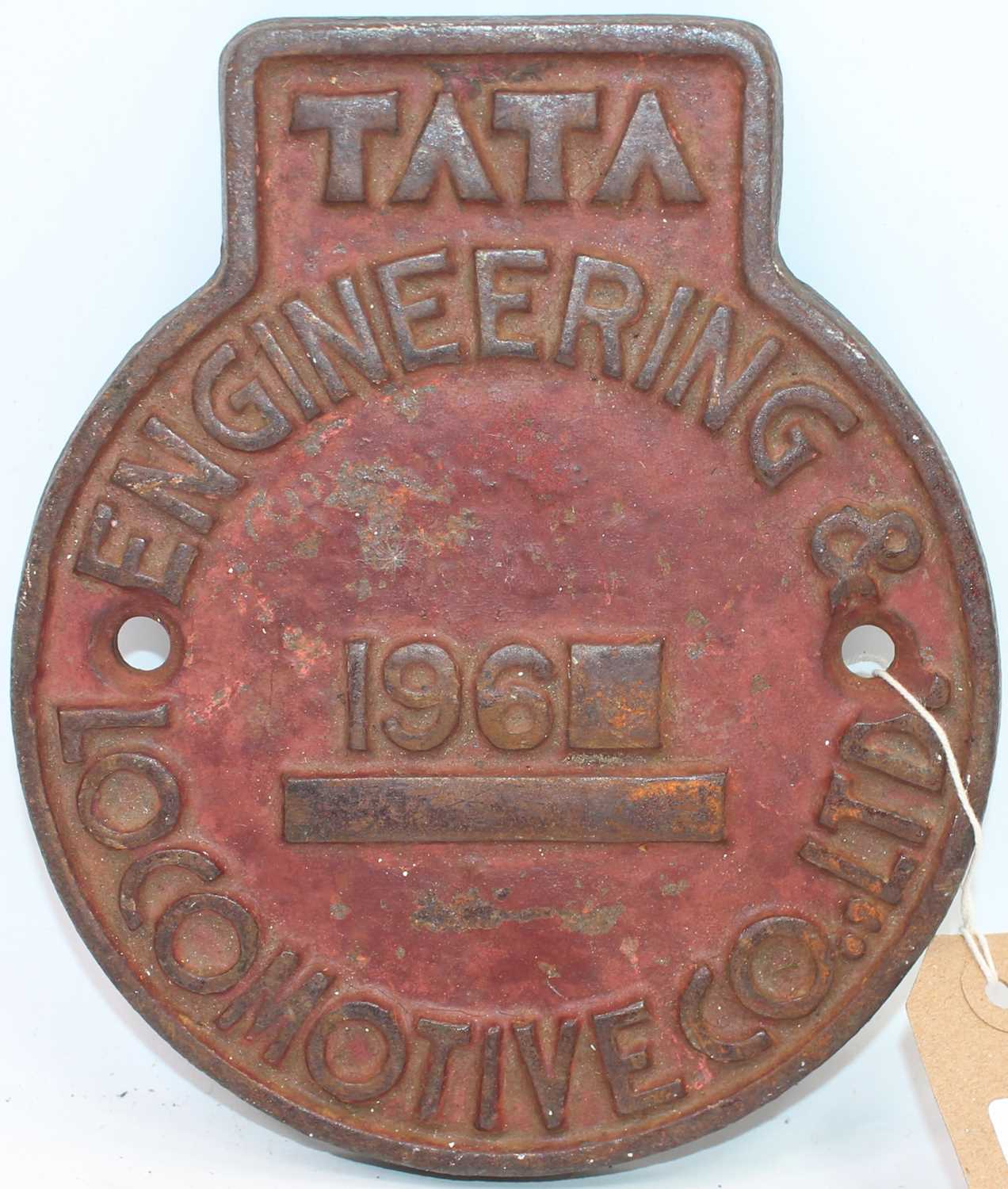 Original circular cast-iron Indian railways Tata Locomotive Engineering and Co Ltd plate, circa