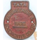 Original circular cast-iron Indian railways Tata Locomotive Engineering and Co Ltd plate, circa