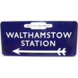 An original British Railways Eastern Region Station Directional Enamel Sign for Walthamstow, white