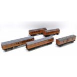 Five GNR teak coaches: 2 x DS Models on GER 50ft underframes both all 3rd; short bogie clerestory