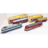 Three locos and a Texaco tank wagon: Rivarossi Bo-Bo diesel. DB 216011-7 red; Lima FS electric