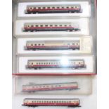 Six Marklin Z gauge Mini Club DB coaches, red and cream (E), 5 boxed (BE)