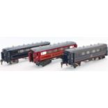 Three continental bogie coaches, maker unidentified but possibly PAYA: two Wagon-Lit dining car,