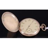 A continental gent's gold-plated full hunter pocket watch, having keyless movement, case dia.50mm