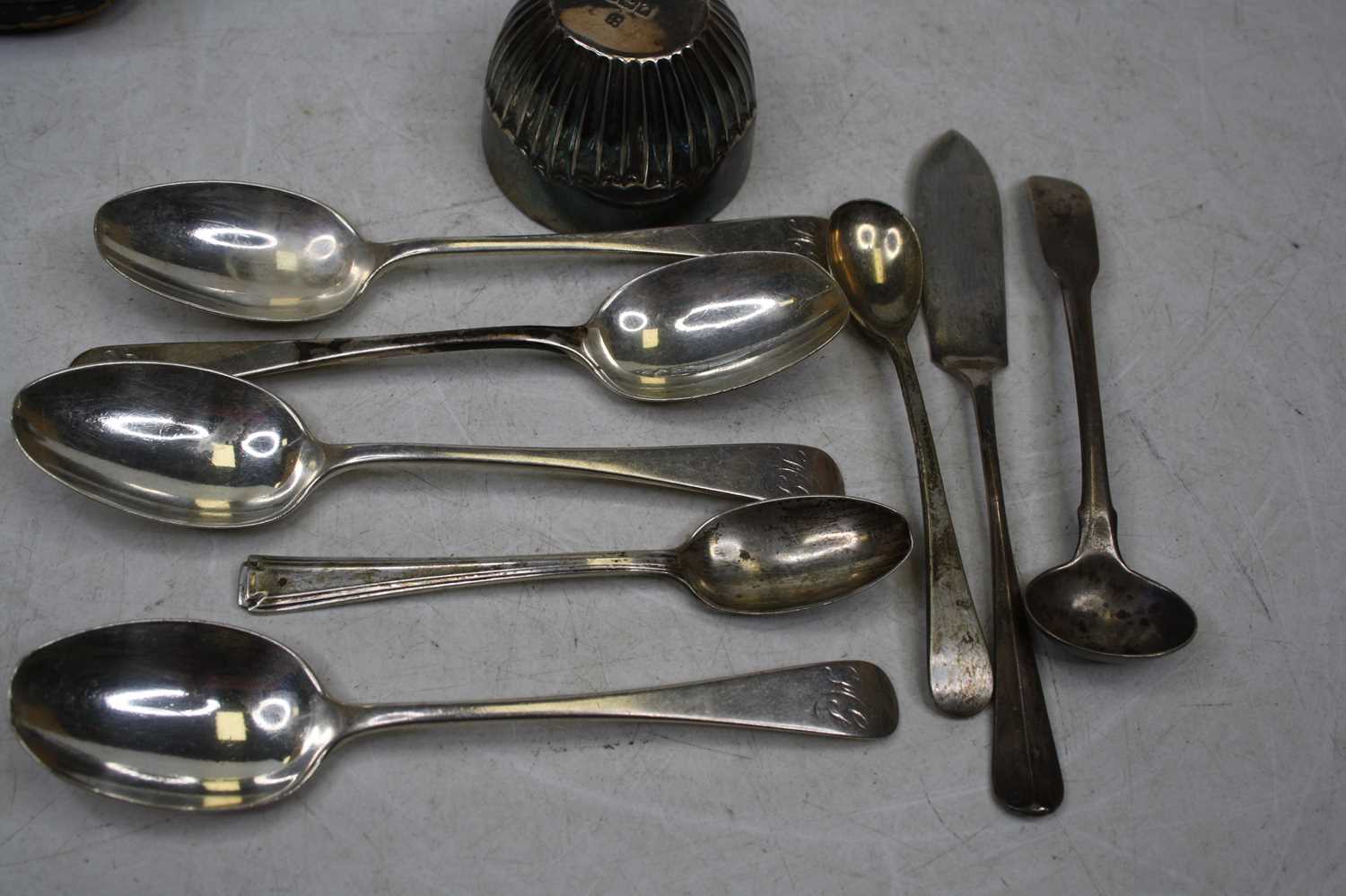 A set of six mid-20th century silver teaspoons, in fitted leather case; together with various - Image 3 of 5