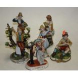 A collection of six Naples Italian bisque porcelain figures to include The Green Tree, Blue