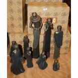 A collection of Maasai Soul Journeys bronzed resin figures, largest height 43cm, boxedCondition