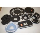 A collection of Wedgwood black basalt and jasper ware, to include plates, dishes, and an ashtray