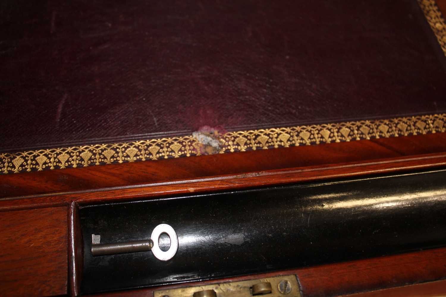 A Victorian mahogany cased writing slope, the lid with brass cartouche opening to reveal a gilt - Image 7 of 10