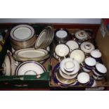 Two boxes containing an Art Deco Burleighware dinner service, together with a similar Longton tea