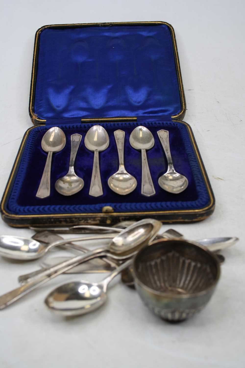 A set of six mid-20th century silver teaspoons, in fitted leather case; together with various - Image 5 of 5
