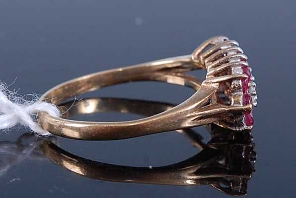A 9ct gold ruby and diamond point set dress ring, 2.2g, size O/P - Image 2 of 3