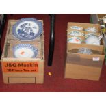 A J&G Meakin Royal Staffordshire ironstone 18 piece tea set in the Willow pattern in original box,