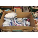 A box containing a collection of various ceramics, to include a Victorian blue and white transfer