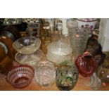 A collection of cut, pressed and coloured glassware, to include a Royal Crystal Rock decanter,