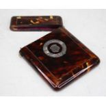 A Victorian tortoiseshell mother-of-pearl visiting card case of typical hinged rectangular form