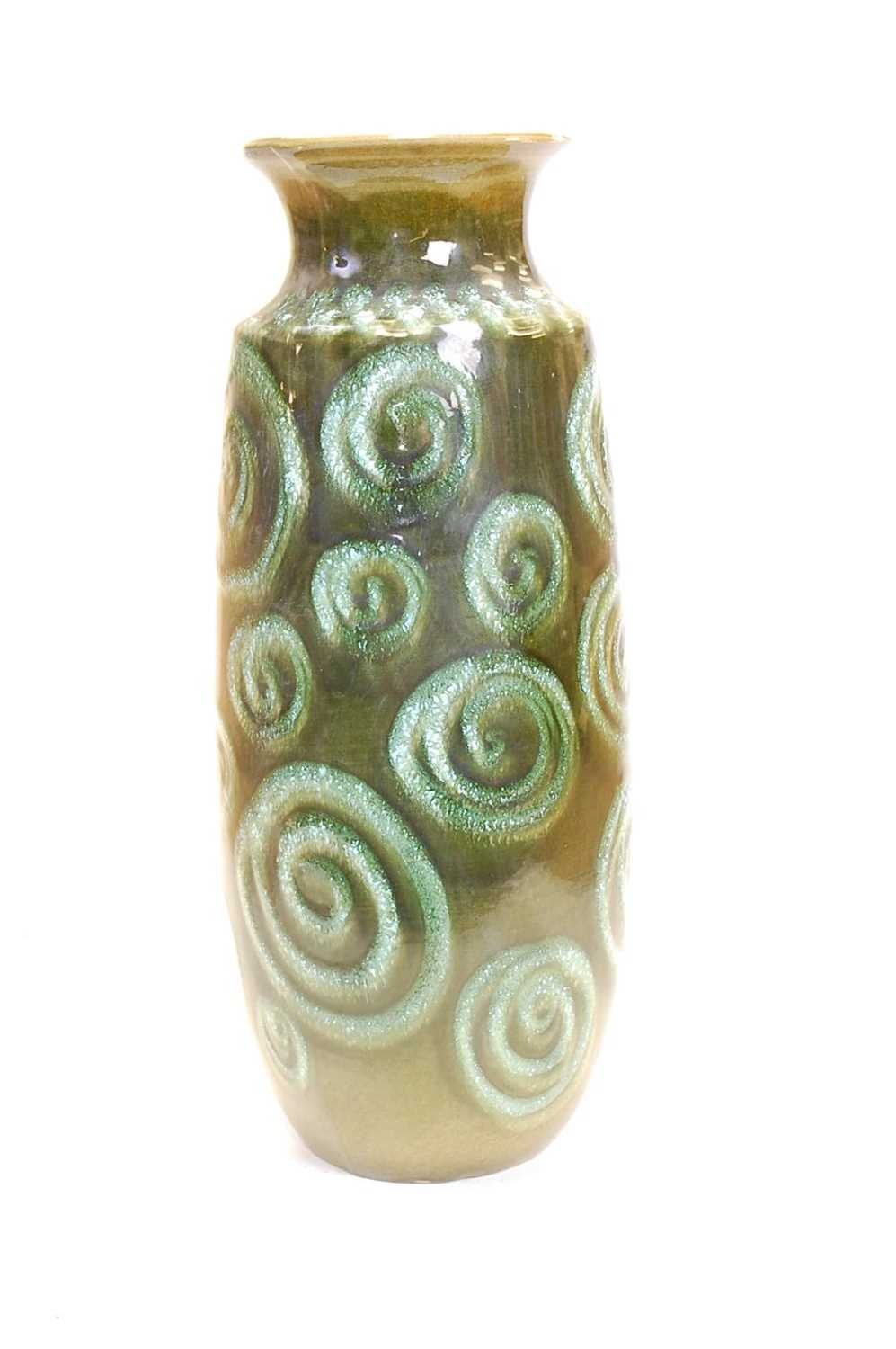 A 1970s German green glazed vase, the flared rim above an ovoid body with spiral decoration, h.40cm - Image 3 of 4