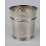 A George V silver communion? cup of tapered cylindrical form with banded decoration, maker
