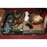 Two boxes containing a collection of miscellaneous items, to include a Victorian copper lustre