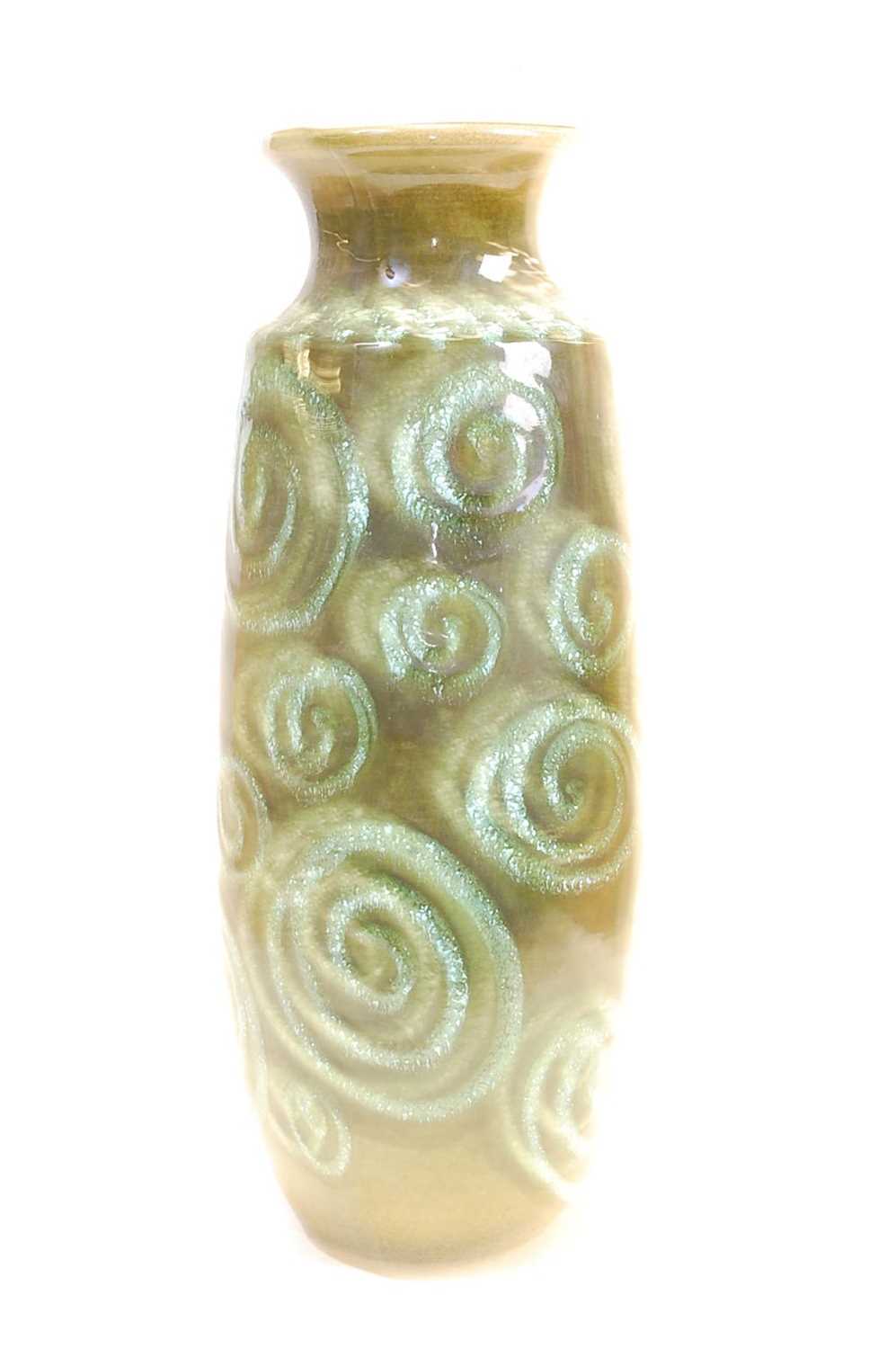 A 1970s German green glazed vase, the flared rim above an ovoid body with spiral decoration, h.40cm - Image 2 of 4