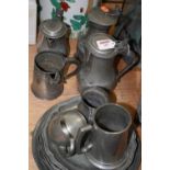 A collection of 19th century and later pewter wares, to include plates, tankards etc
