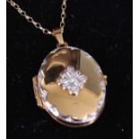 A modern 9ct gold oval picture locket together with fine link neckchain