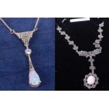 A modern silver & marcasite necklet, together with one other faux opal and CZ set example (2)