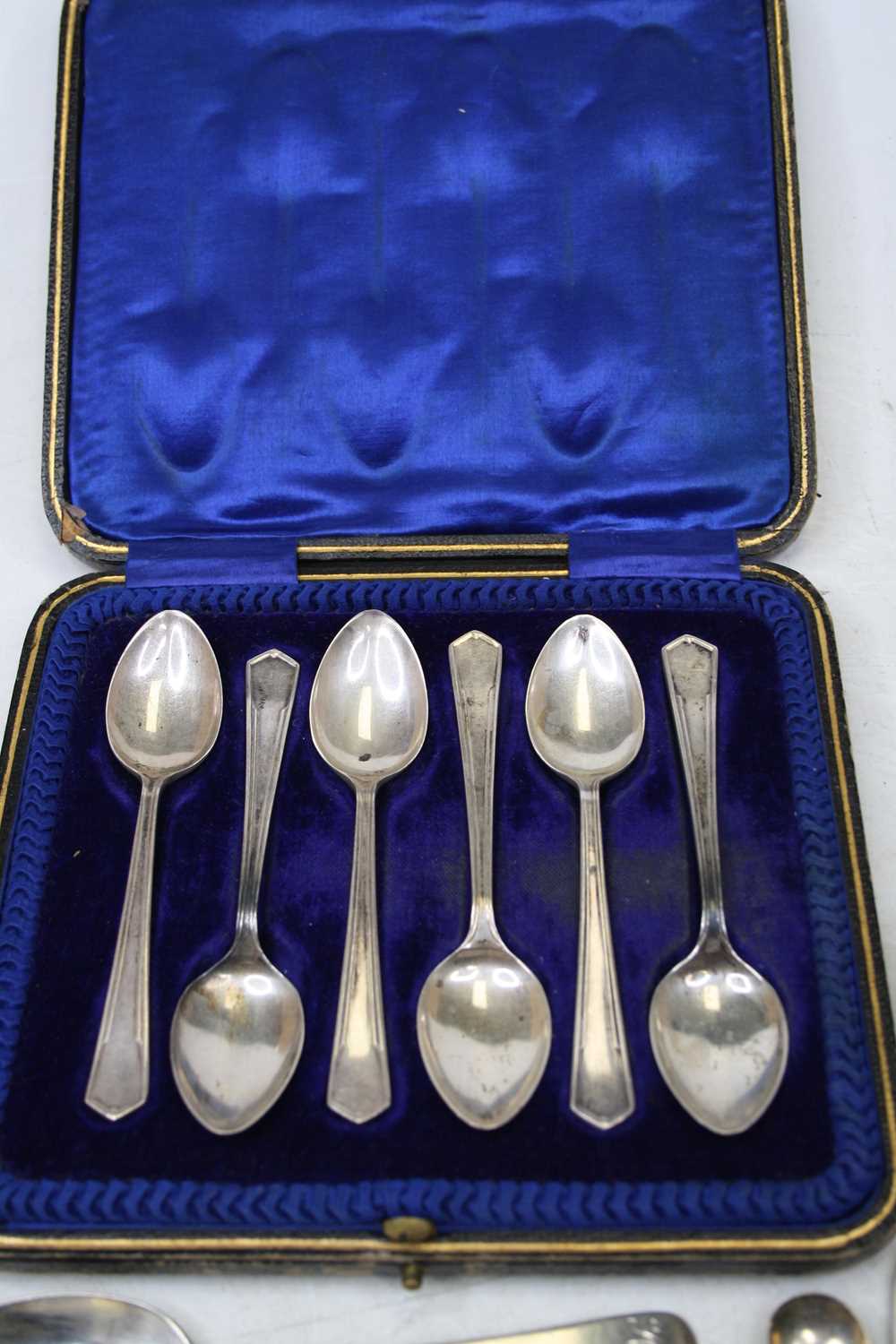 A set of six mid-20th century silver teaspoons, in fitted leather case; together with various - Image 2 of 5