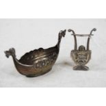 A miniature Continental silver model of a lyre stamped Andini, height 5cm, together with a Norwegian