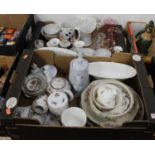 Two boxes of various glassware and ceramics, to include 18th century style grey glazed coffee pot, a