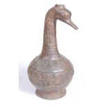 A Chinese bronze archaic style vase, the neck in the form of a bird, the globular body with relief