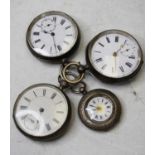 An early 20th century continental silver cased open faced pocket watch having an enamel dial with