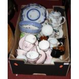 A box of miscellaneous china to include a Copelands Spode bowl in the Portland Vase pattern, a Royal