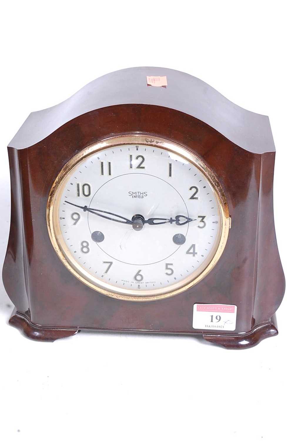 A 1930s bakelite cased eight-day mantel clock, the silvered dial showing Arabic numerals and - Image 3 of 10