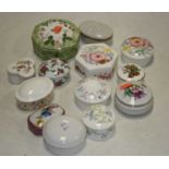 A box of various porcelain and trinket jars and covers to include Wedgwood and Royal Worcester