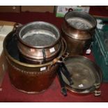 A collection of various metalware, to include a copper coal bin etc