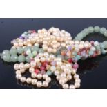 Assorted beaded necklaces to include cultured pearl example with 9ct gold clasp