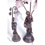 A 20th century French style resin three-branch figural table lamp, with three floral moulded rose-