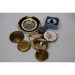 A small collection of miscellaneous items to include brass and enamelled patch box, ladies powder
