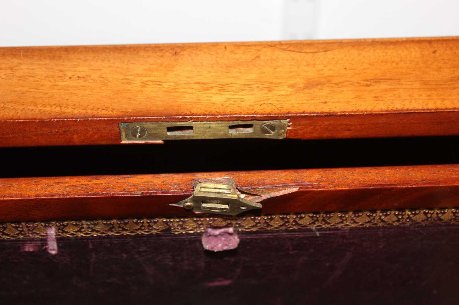 A Victorian mahogany cased writing slope, the lid with brass cartouche opening to reveal a gilt - Image 4 of 10