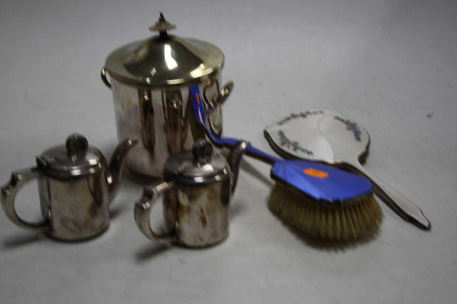 A mid 20th century silver and blue guilloche enamelled hand brush, together with a silver and - Bild 2 aus 2