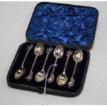 A set of six Victorian silver apostle spoons in fitted leather case