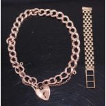 A 9ct gold curblink bracelet, with heart shaped padlock clasp and safety chain; together with a