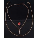 A modern 9ct gold crucifix pendant on neck chain, 4.4g, together with one other 9ct gold finelink
