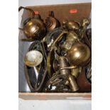 A box of various brasswares to include horse brasses, bells, trays etc