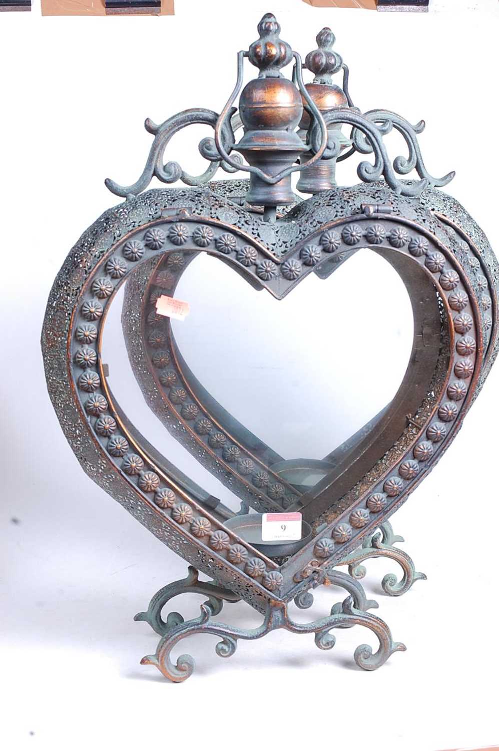 A pair of modern copper-effect heart shaped lanterns, each h.52cm - Image 2 of 3