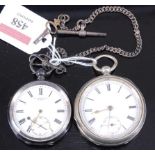 A Swiss gent's silver cased open face pocket watch, dia.5cm; together with a nickel cased keywind