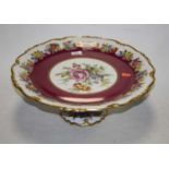 A 20th century Dresden porcelain dessert stand with floral transfer decoration, 40cm dia.