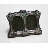 A modern silver clad and enamelled double photo frame in the Art Nouveau style, 8x11cmCondition