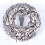 A John Hardy white metal butterfly clip brooch, dia.5cm